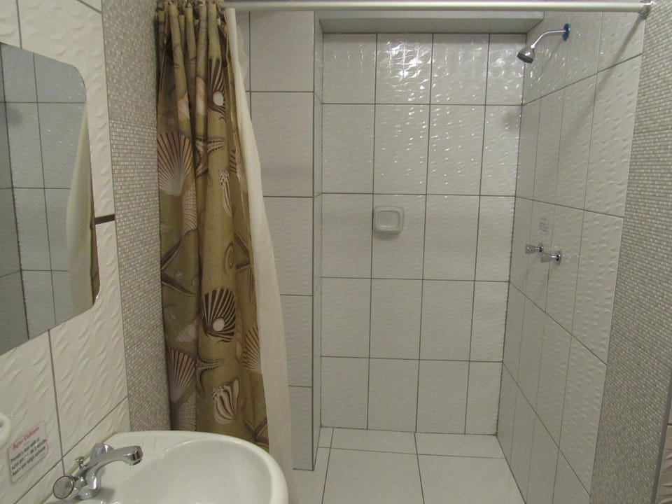 Shower, rainfall showerhead, towels, soap
