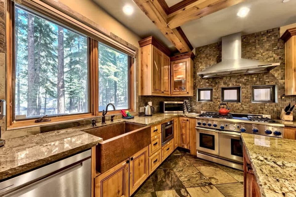 Kitchen is stocked for more than the basics, with cookware, dinnerware and everyday supplies provided. Coffee, breakfast and full group dinners are easy without needing to pack kitchen essentials. Inventoried and replaced periodically.