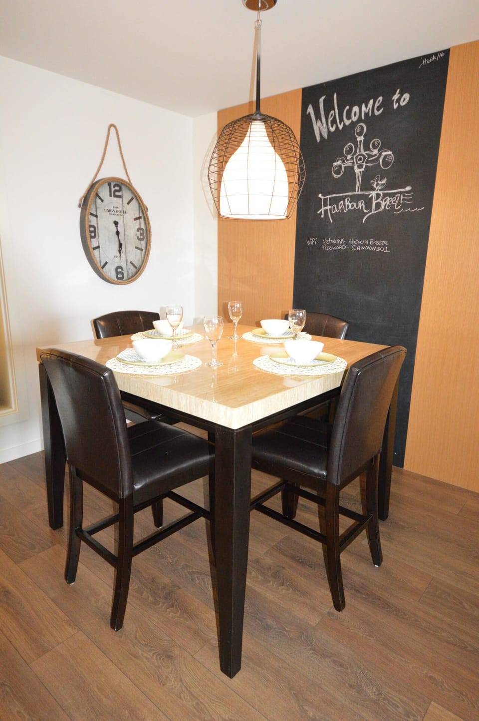 Vertical perspective of the dedicated four-person dining setup.