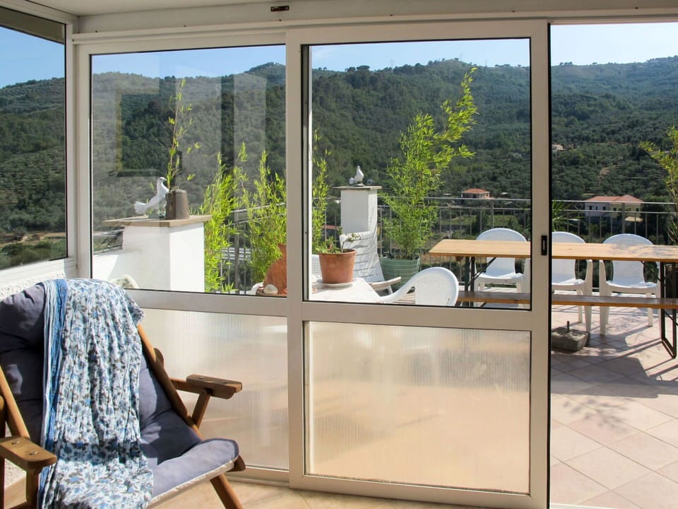 Furniture, Chair, Outdoor Furniture, Balcony, Glass, Porch, Shade, Kitchen & Dining Room Table, Eco Hotel, Home Door