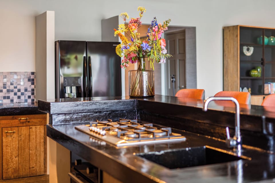 Deluxe Apartment, 2 Bedrooms, Private Pool, Ocean View | Private kitchen | Full-size fridge, toaster, cleaning supplies