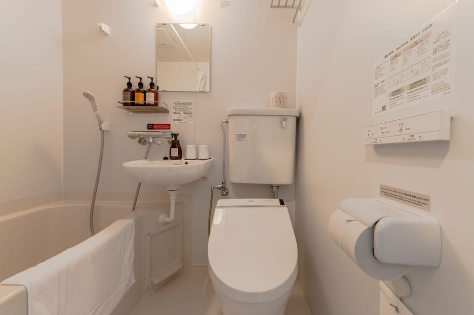 Combined shower/tub, hair dryer, bathrobes, slippers