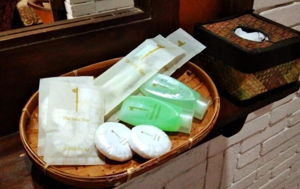 Shower, towels, soap, shampoo