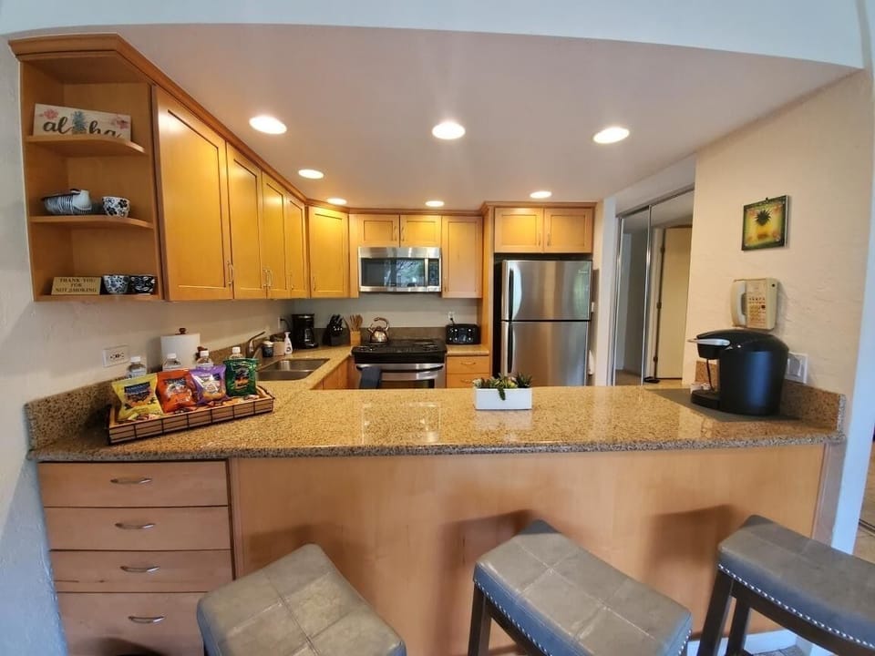 Kitchen with all the appliances.