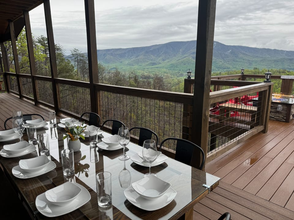 Outdoor dining table with a million dollar 180 degree view