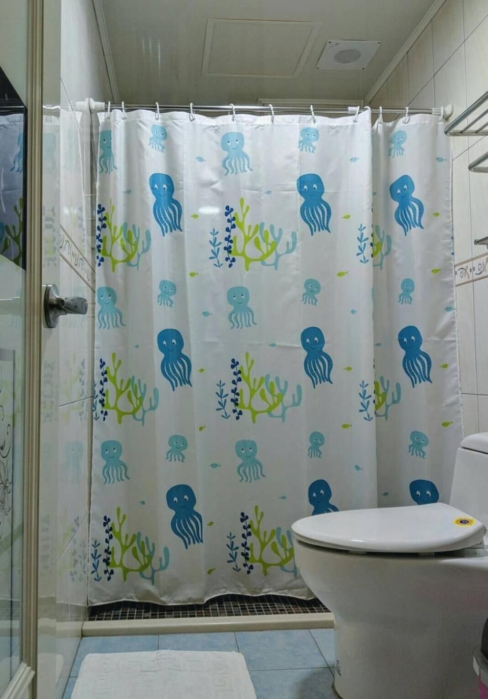 Shower, free toiletries, hair dryer, slippers
