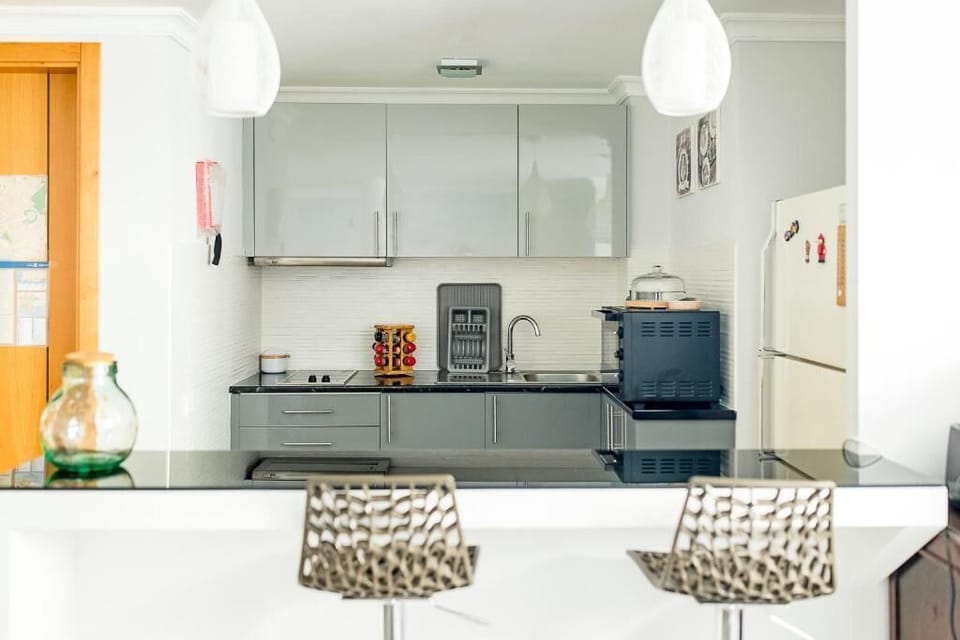 Full-size fridge, microwave, oven, stovetop