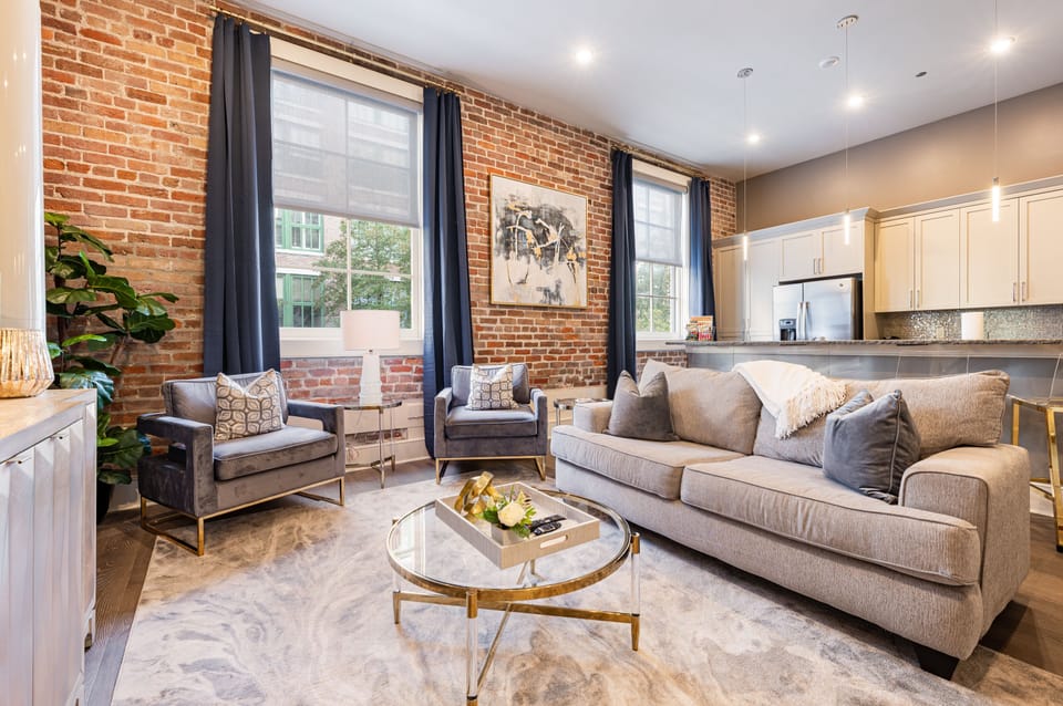 Open-concept living and kitchen with ample seating for you and your guests. Features a 55” Samsung Smart 4K TV for streaming and DIRECTV Entertainment. The sofa converts to a full-size sleeper! Enjoy plenty of natural light.