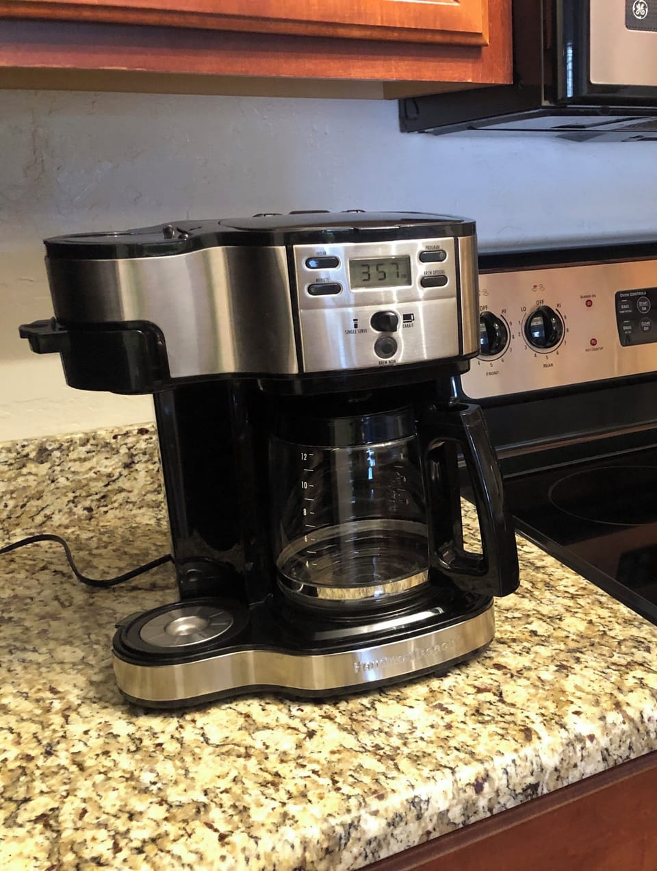A drip coffee maker and coffee are included for a caffeinated start to your day!