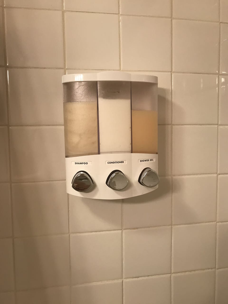Shampoo, conditioner, and shower gel dispenser

