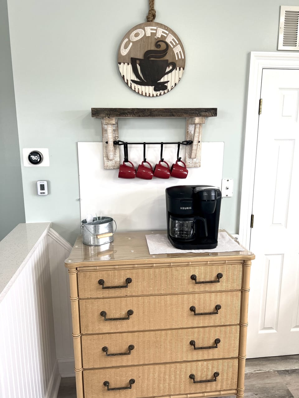 Coffee bar for easy mornings before heading to the beach. 