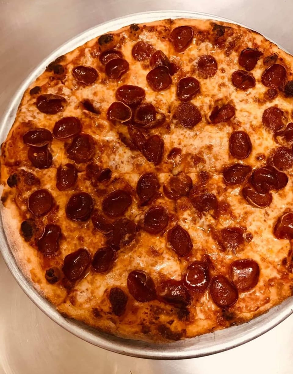 La Hacienda Pizza, on Pine Ave, a few minutes from our home.