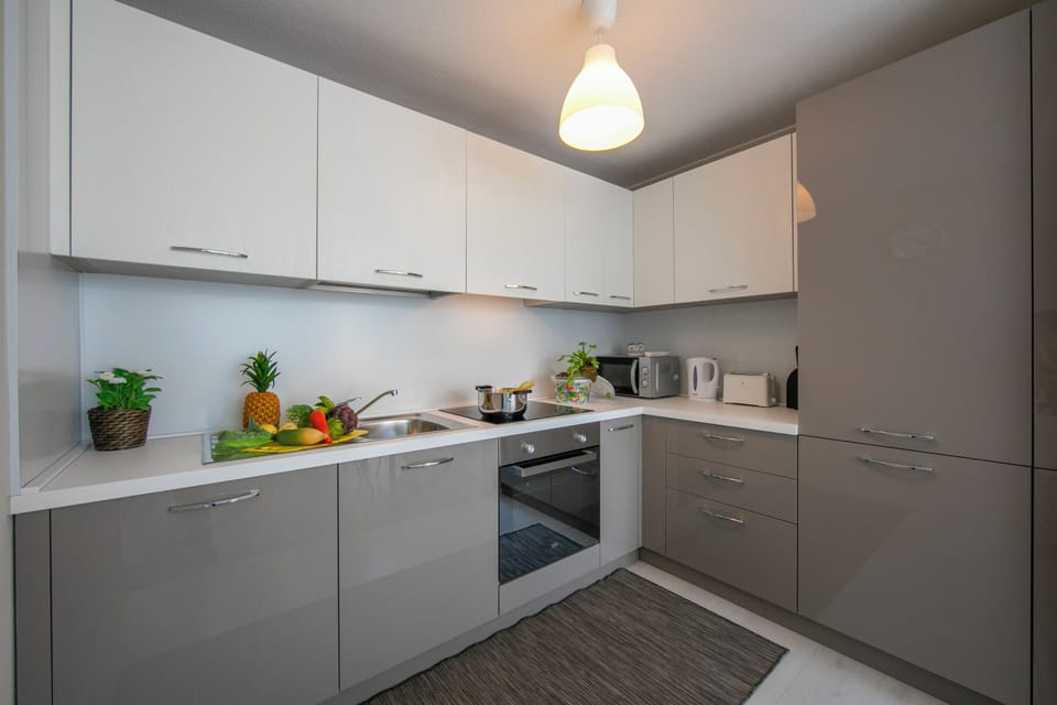 Family Apartment, 3 Bedrooms, 2 Bathrooms (Laguna di Lugano) | Private kitchen | Full-size fridge, microwave, oven, stovetop