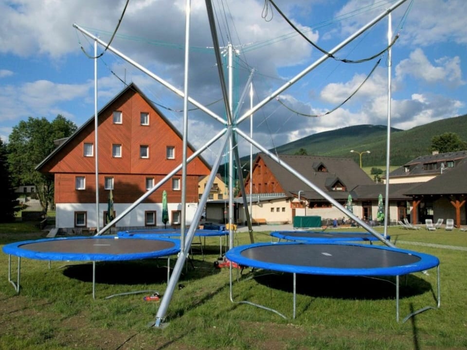 Cloud, Sky, Shade, Trampolining--Equipment And Supplies, Building, Plant, Leisure, Grass, Trampoline, House