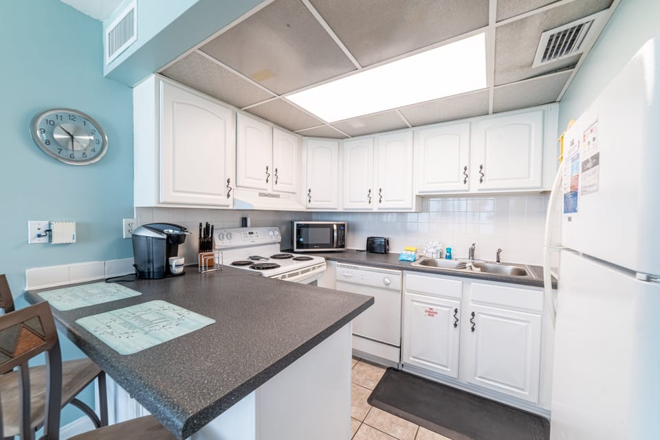 Fully stocked kitchen with a Keurig