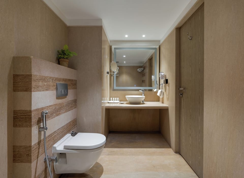 Separate tub and shower, free toiletries, hair dryer, bidet