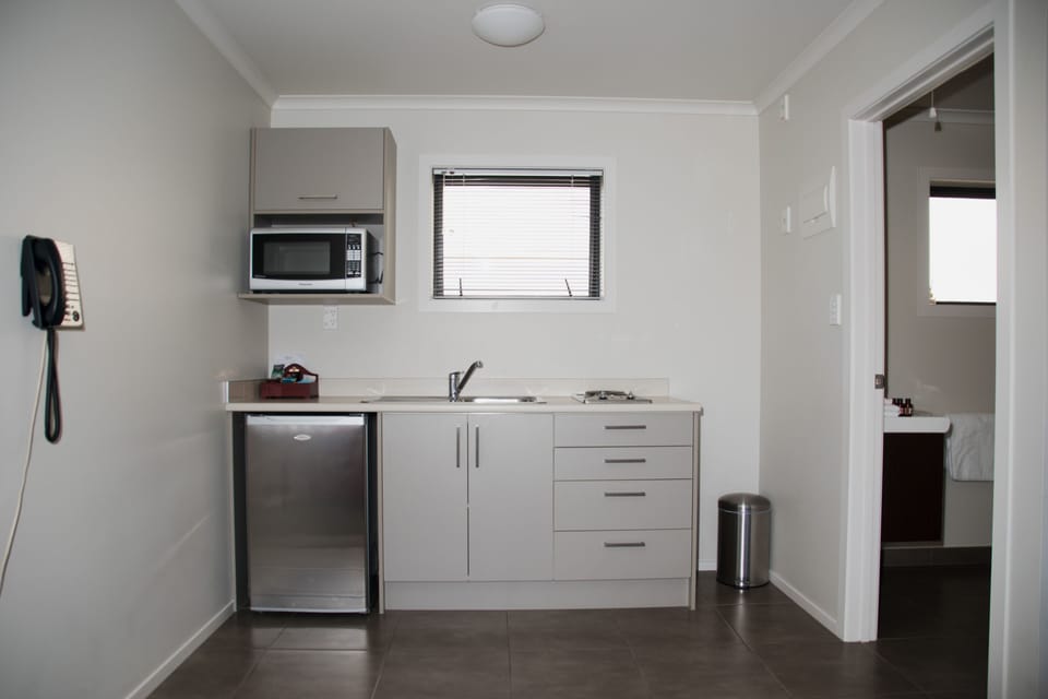 Fridge, microwave, stovetop, electric kettle