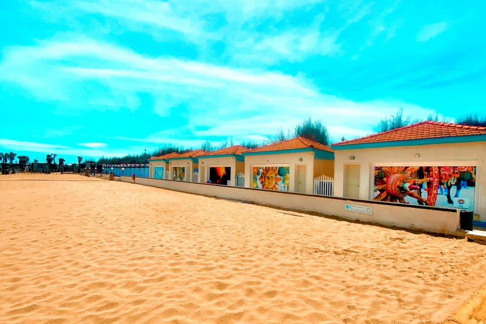 Beach nearby, sun loungers, beach umbrellas, windsurfing