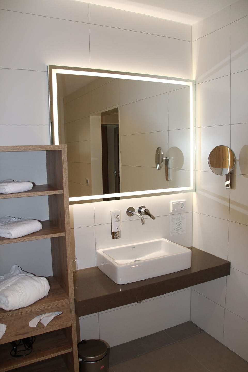 Hair dryer, bathrobes, slippers, towels