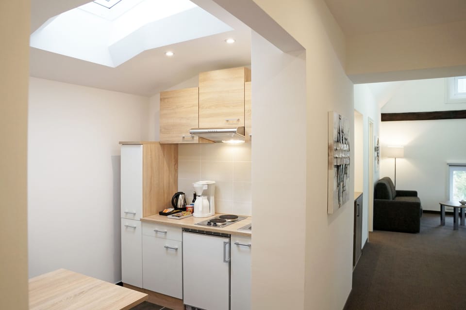 Deluxe Studio | Private kitchen | Fridge, microwave, coffee/tea maker, electric kettle