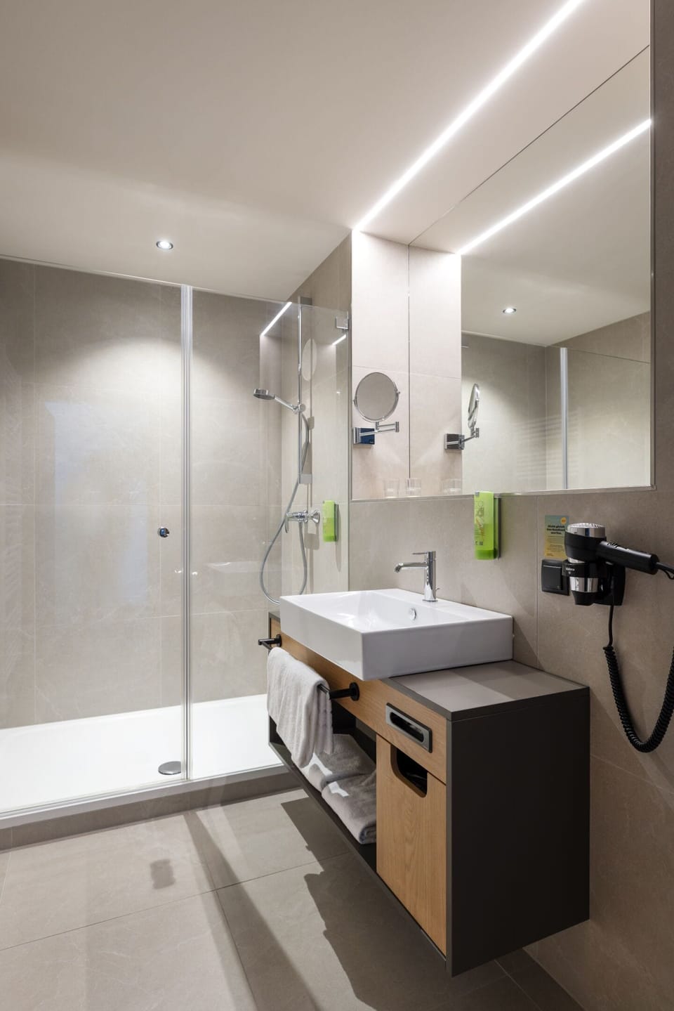 Shower, free toiletries, hair dryer, bathrobes