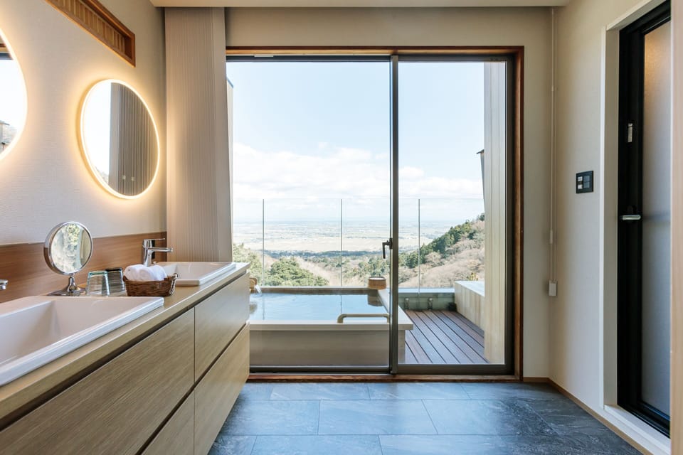 Japanese Western Style Suite Room with Outside Bath | Bathroom | Combined shower/tub, free toiletries, hair dryer, bidet