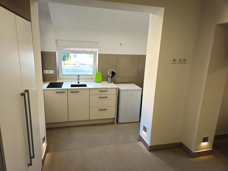 Business Studio, 1 Queen Bed, Kitchen | Private kitchen | Fridge, electric kettle