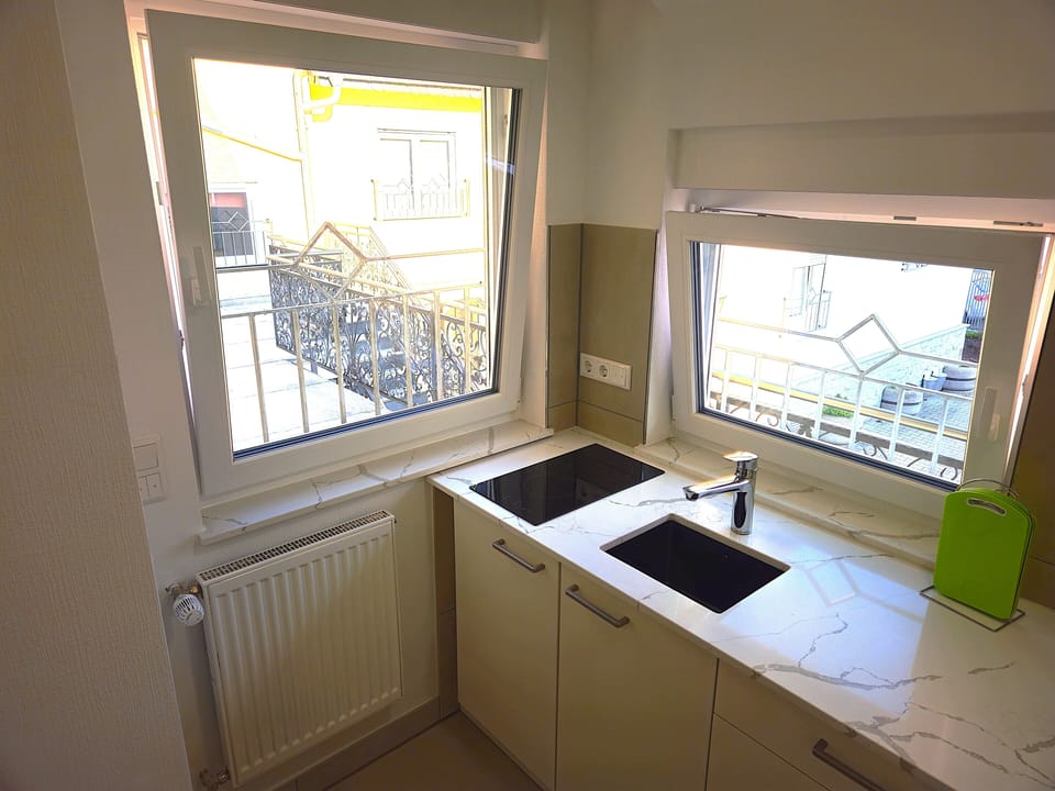 Business Studio, 1 Queen Bed, Kitchen | Private kitchen | Fridge, electric kettle