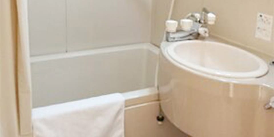 Combined shower/tub, hair dryer, slippers, towels