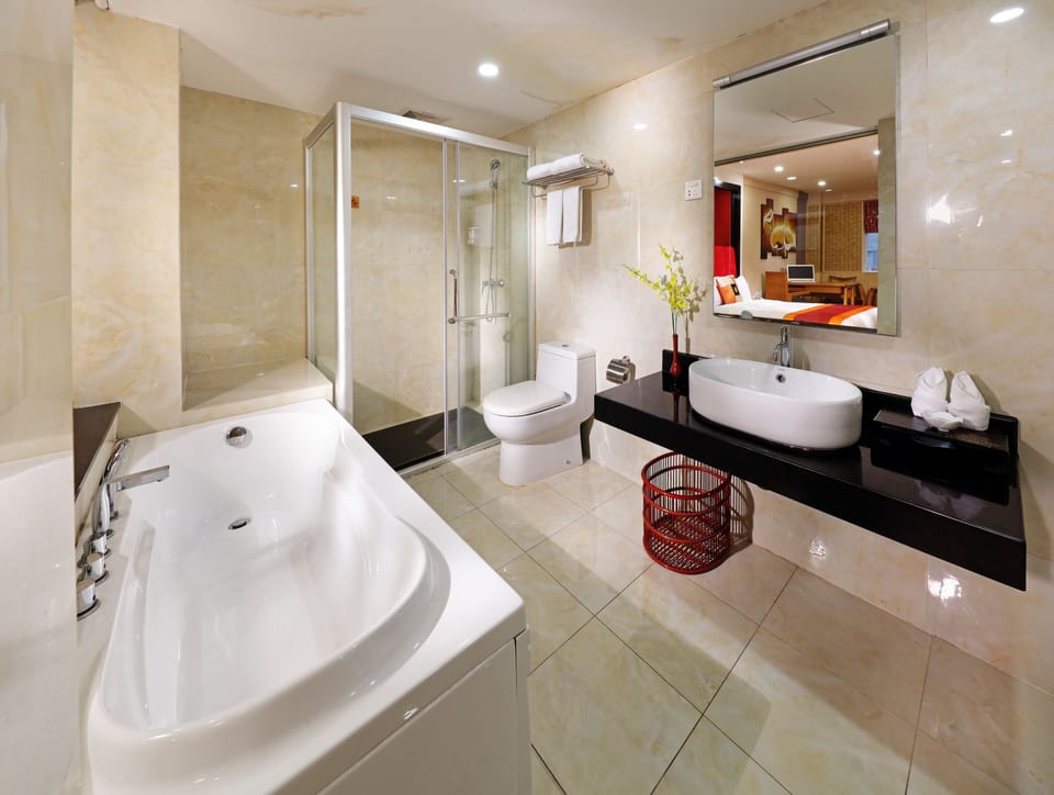 Business Room, 1 Queen Bed | Bathroom | Shower, rainfall showerhead, free toiletries, hair dryer