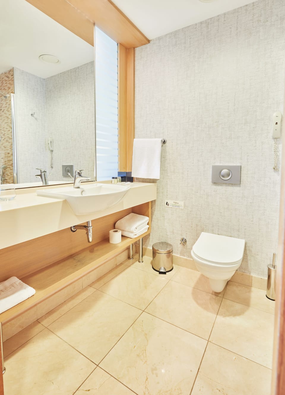 Shower, rainfall showerhead, eco-friendly toiletries, hair dryer