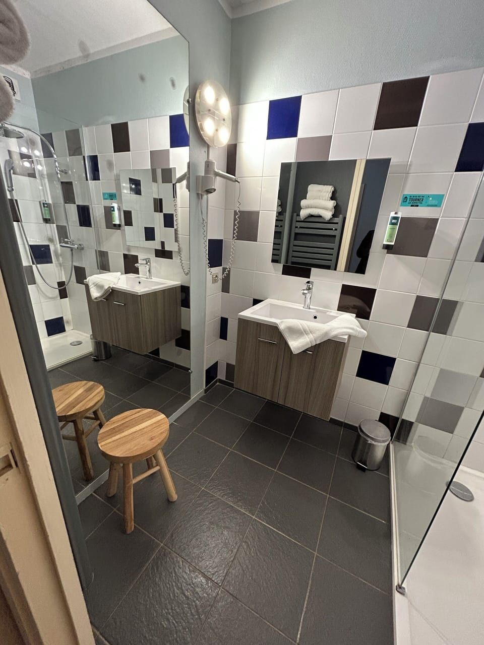 Shower, free toiletries, hair dryer, towels