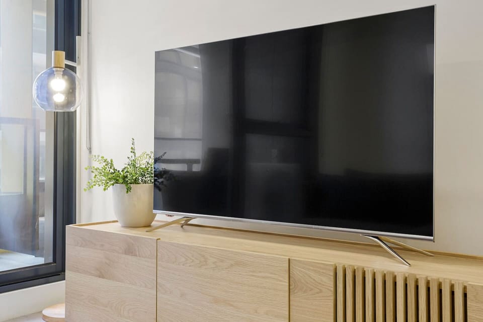 Wide screen TV for entertainment and a fast Wi-Fi.