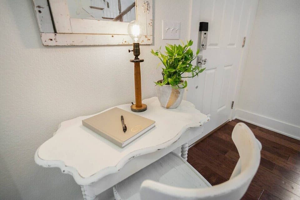 Back to the front of the house, beside the front door, is our guest book desk space. Please leave us a note and tell us about your stay along with any comments, suggestions, or things you love about the place. We'd love to read it!