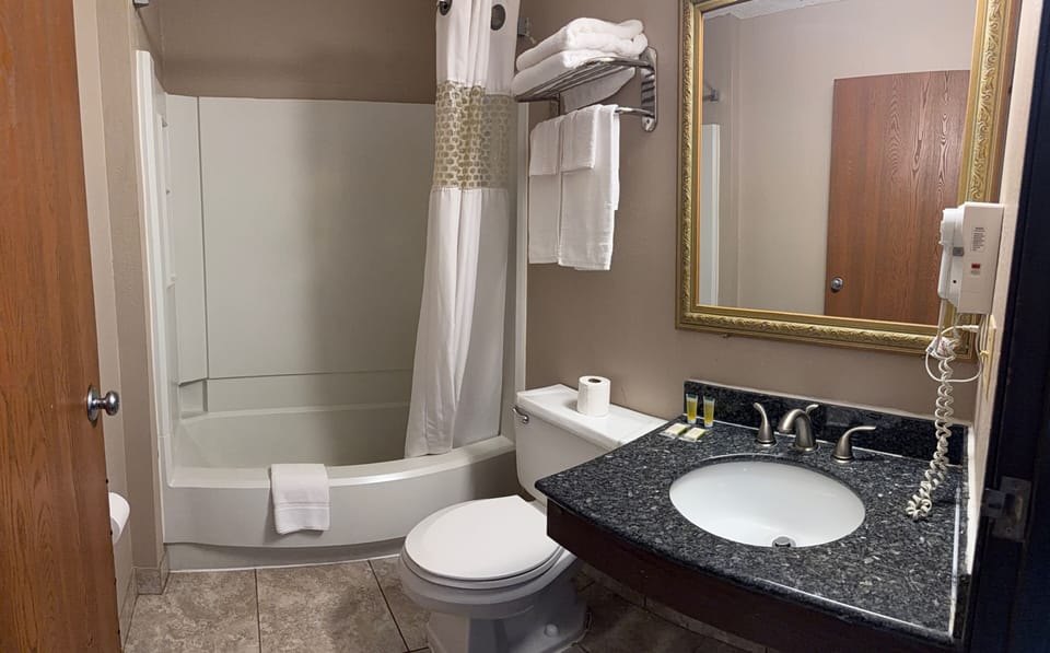 Combined shower/tub, hydromassage showerhead, free toiletries