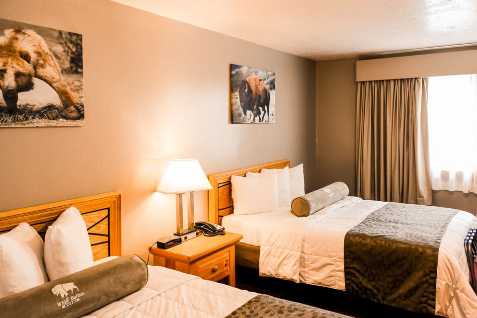 Standard Room, 2 Queen Beds | Desk, laptop workspace, blackout drapes, iron/ironing board