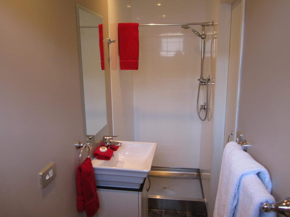 Shower, free toiletries, hair dryer, bathrobes