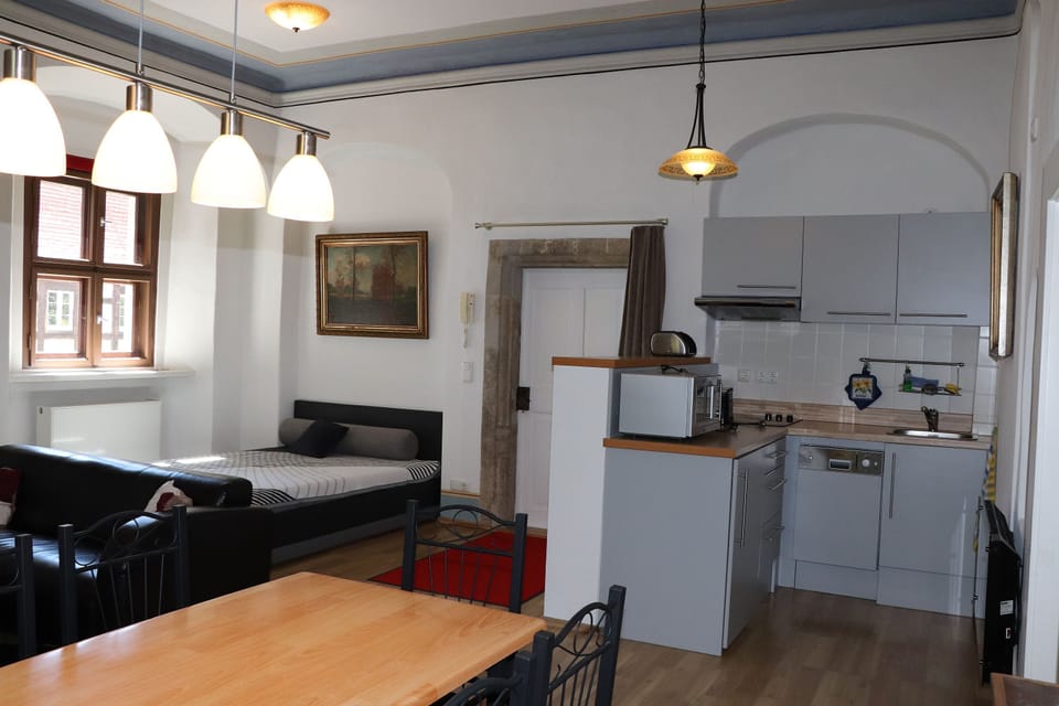 Apartment, Private Bathroom, Garden View (Fewo Pfarrhaus Maxen) | Shared kitchen | Highchair