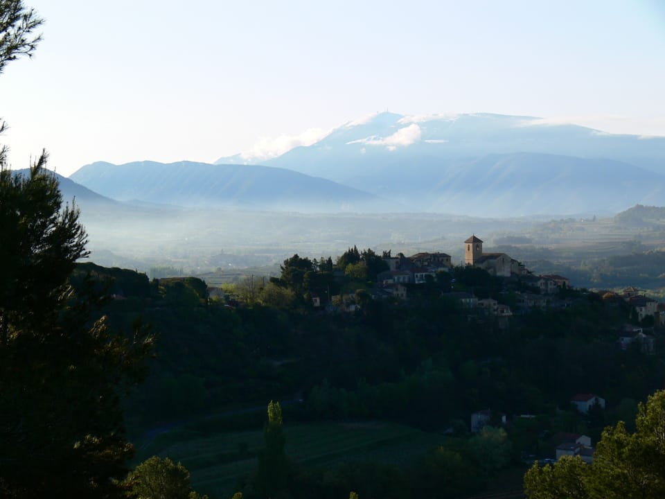 view of Vinsobres from the road down to the village