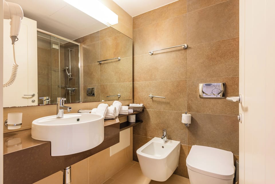 Shower, free toiletries, hair dryer, bidet