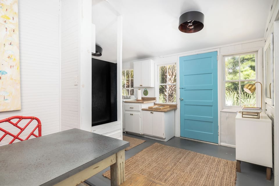 Pass the dining room to enter your kitchen