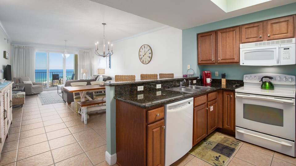 The kitchen is fully equipped kitchen with Keurig and family-friendly cookware.