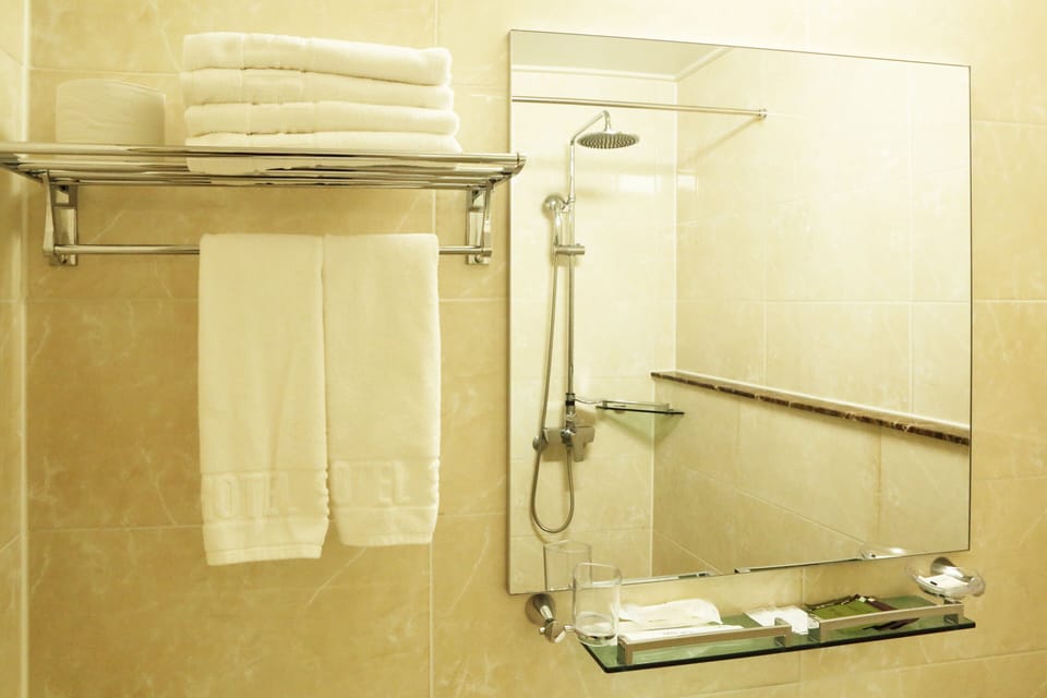 Shower, free toiletries, hair dryer, bathrobes