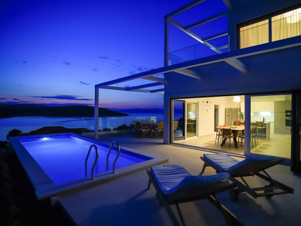 Blue, House, Property, Architecture, Building, Home, Interior Design, Swimming Pool, Sky, Lighting