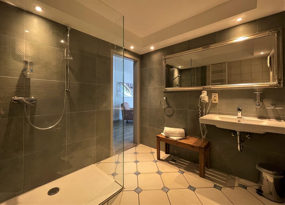 Deluxe Double Room (annex building) | Bathroom | Shower, free toiletries, hair dryer, towels