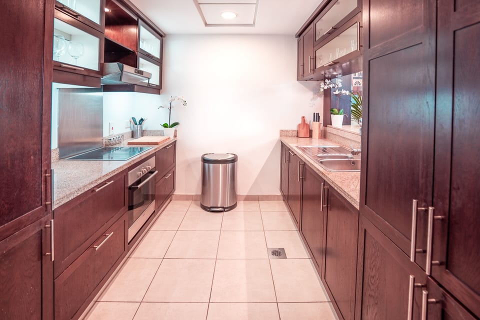 Deluxe Apartment | Private kitchen | Full-size fridge, microwave, oven, stovetop