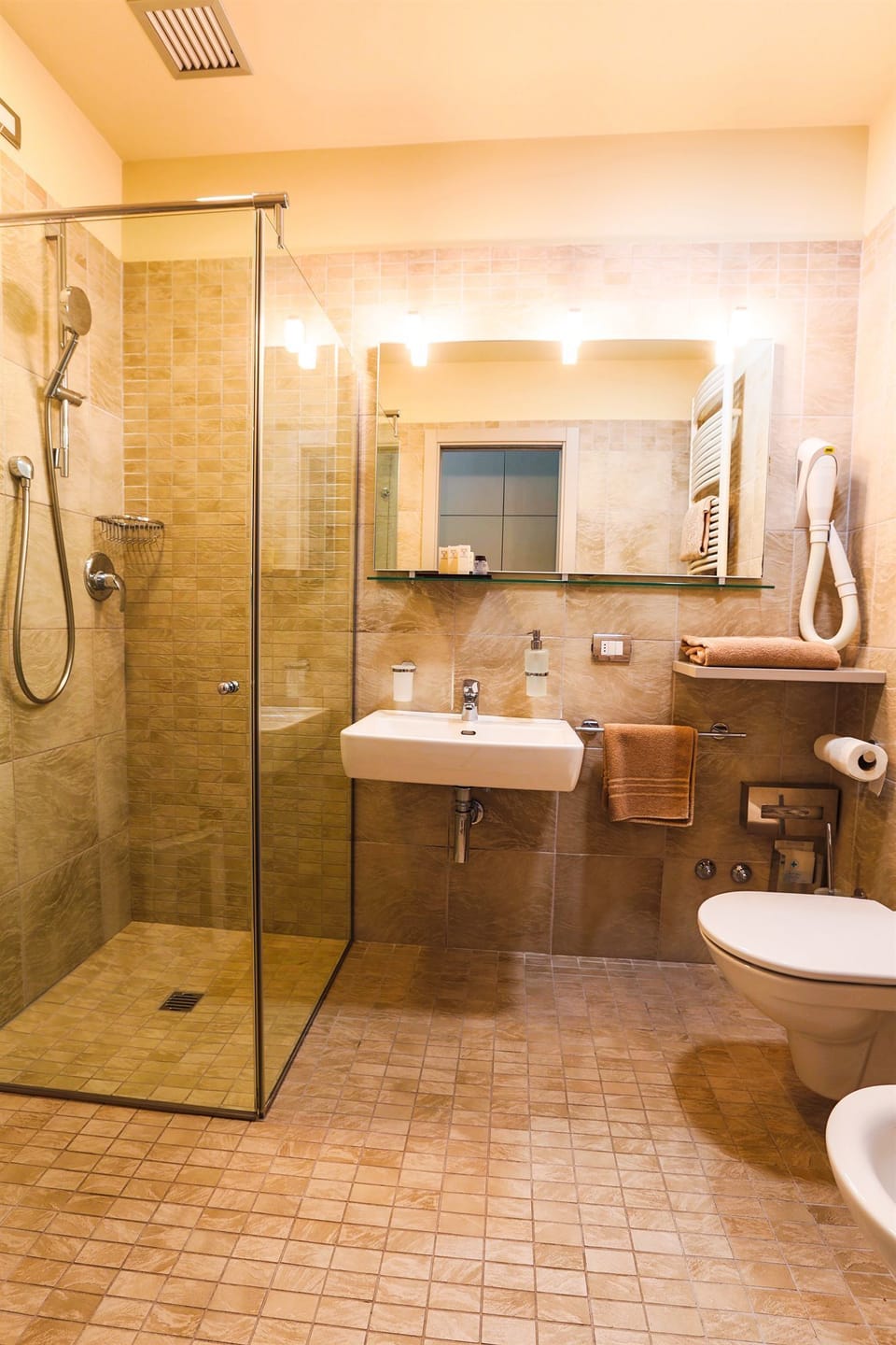 Shower, free toiletries, hair dryer, bathrobes