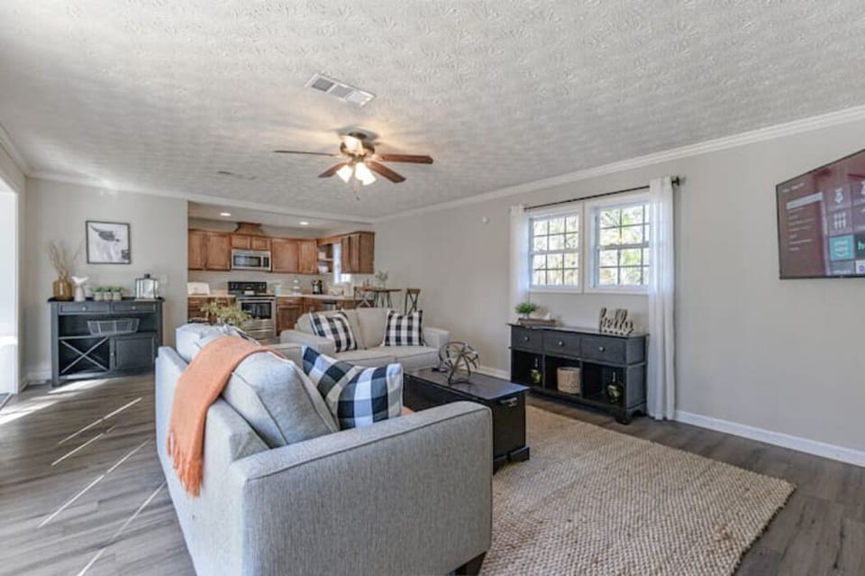 Living room, kitchen view