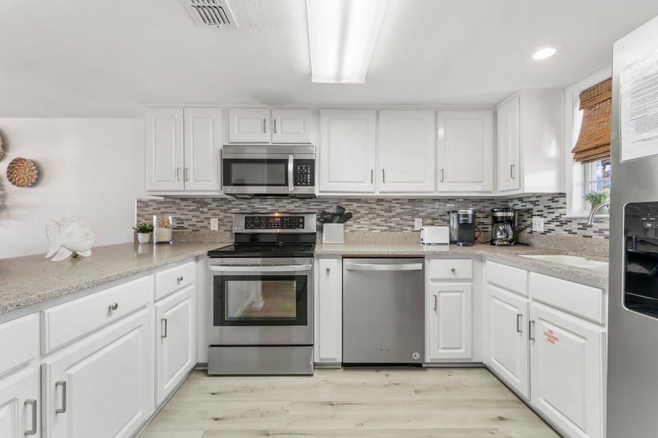 Open kitchen and dining area