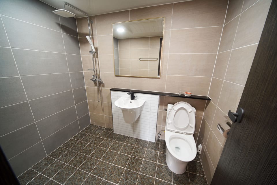 Shower, designer toiletries, hair dryer, heated floors